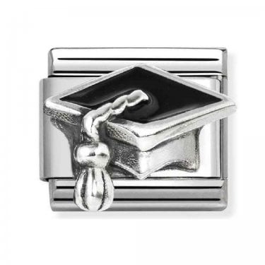 Nomination Black Graduation Hat Silver Shine Charm