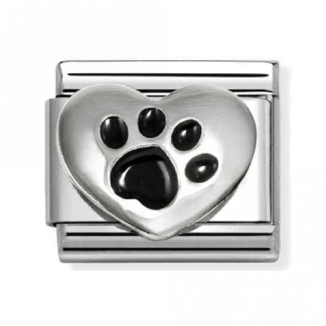 Nomination  Black Paw Print in Heart Silver Shine Charm