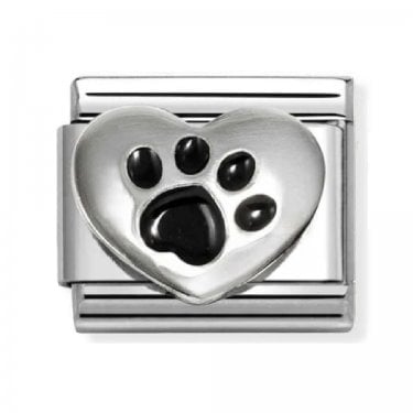 Nomination Black Paw Print in Heart Silver Shine Charm