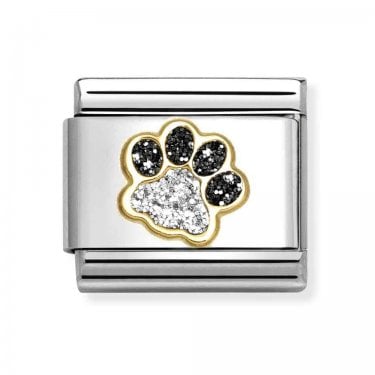 Nomination Black & Silver Glitter Paw Print Yellow Gold Charm