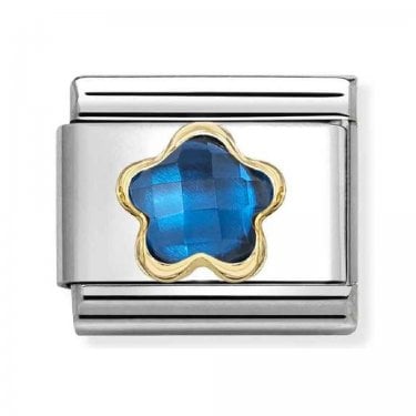 Nomination Blue CZ Flower Yellow Gold Charm