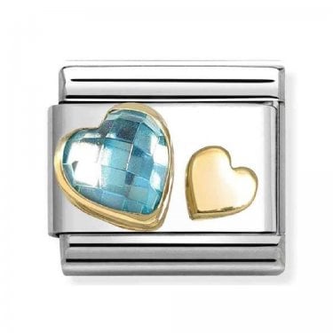 Nomination Blue CZ & Gold Heart Yellow Gold Charm