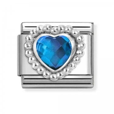 Nomination Blue CZ Heart with Beaded Dot Trim Silver Shine Charm