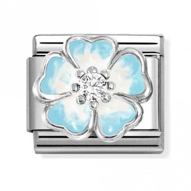 Nomination  Blue Flower with CZ Silver Shine Charm