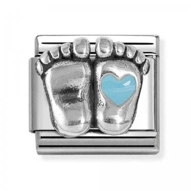 Nomination Blue Heart Baby Feet Silver Shine Charm