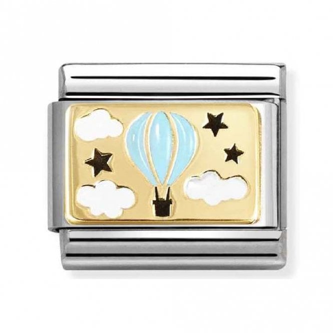 Nomination  Blue Hot Air Balloon Yellow Gold Charm