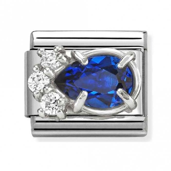 Nomination  Blue Pear Drop with White Round CZ Stones Silver Shine Charm