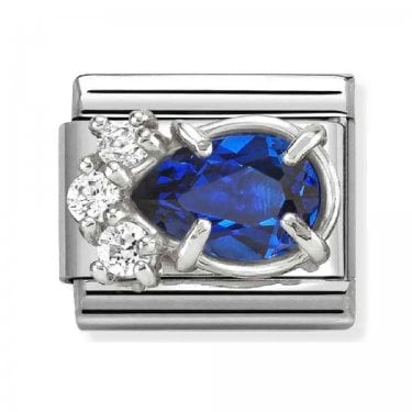 Nomination Blue Pear Drop with White Round CZ Stones Silver Shine Charm