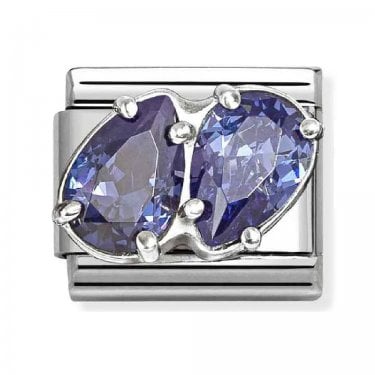 Nomination Blue Twin CZ Pear Drop Silver Shine Charm