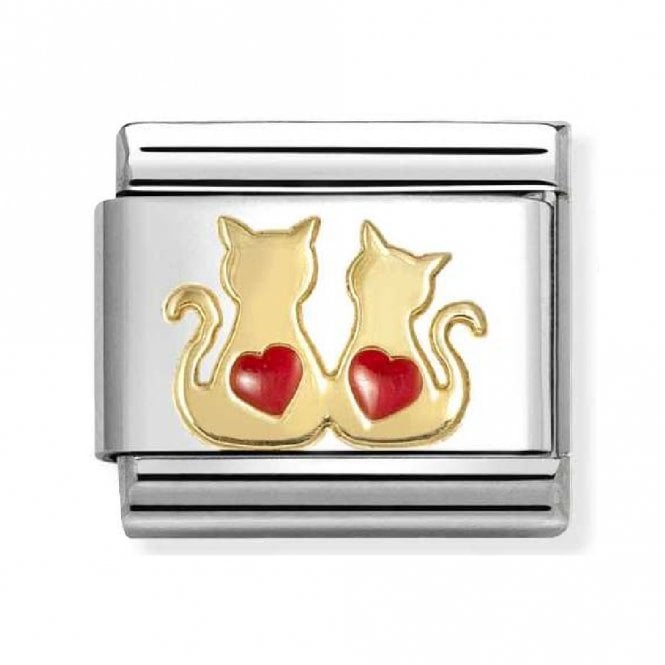 Nomination  Cats with Red Hearts Yellow Gold Charm