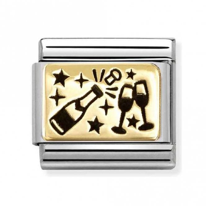 Nomination  Champagne Glasses Yellow Gold Charm