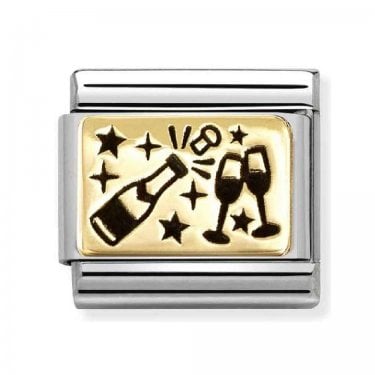 Nomination Champagne Glasses Yellow Gold Charm