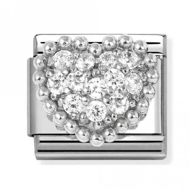Nomination  CZ Heart Beaded Trim Silver Shine Charm