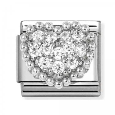 Nomination CZ Heart Beaded Trim Silver Shine Charm