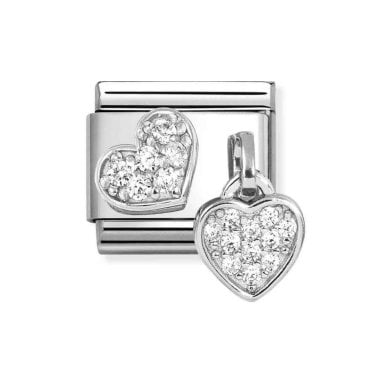 Nomination CZ Heart with Hanging CZ Heart Silver Shine Charm