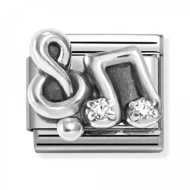 Nomination CZ Treble Clef Music Notes Silver Shine Charm