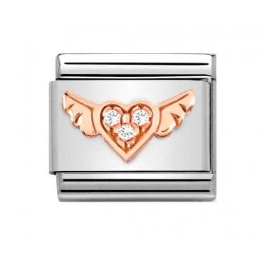 Nomination CZ Winged Heart Rose Gold Charm