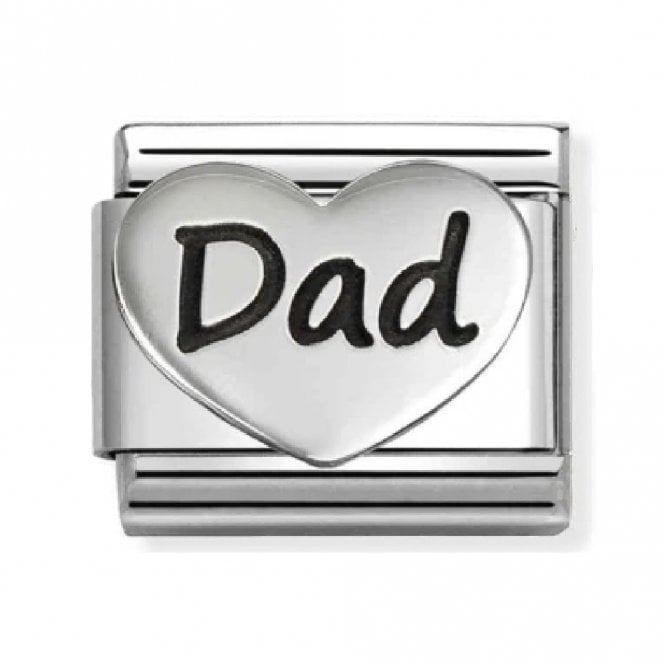 Nomination  Dad Heart Black Writing Silver Shine Charm