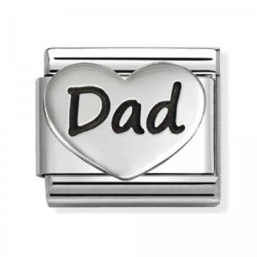 Nomination Dad Heart Black Writing Silver Shine Charm