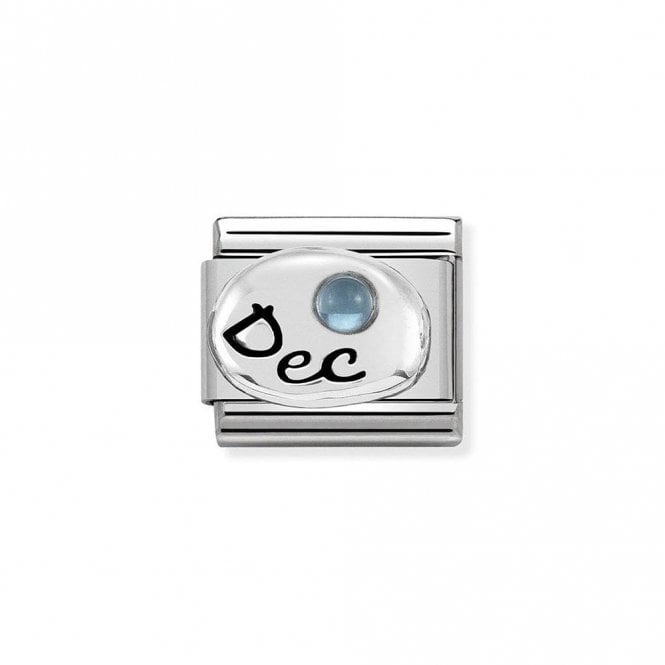 Nomination  Dec Writing with Light Blue Topaz Birthstone Silver Shine