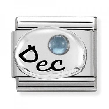 Nomination Dec Writing with Light Blue Topaz Birthstone Silver Shine