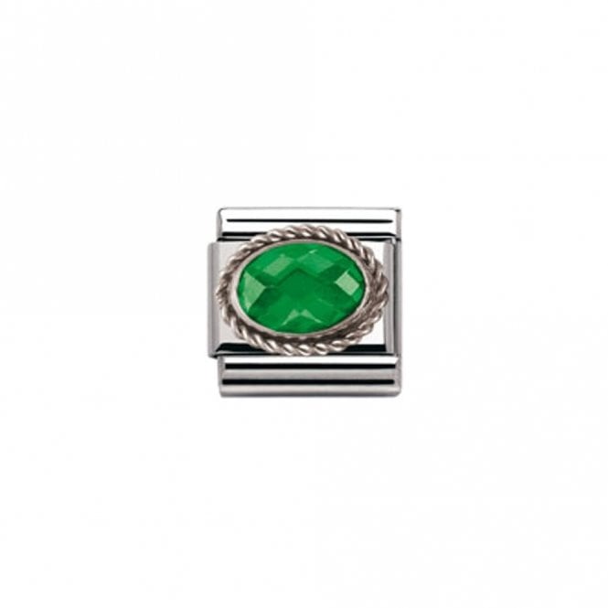Nomination  Emerald Green Oval Stone with Trim Silver Shine