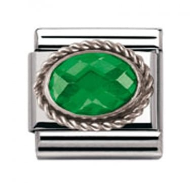 Nomination Emerald Green Oval Stone with Trim Silver Shine