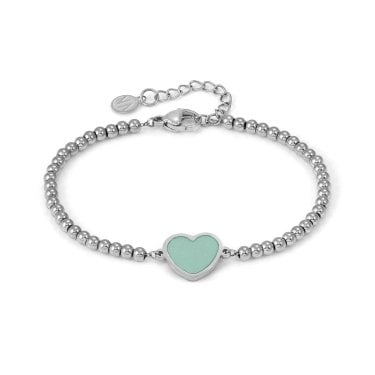 Nomination Emosfere Mint Green Enamel Heart Beaded Bracelet 1.2 x 1.05cm, 15-18cm