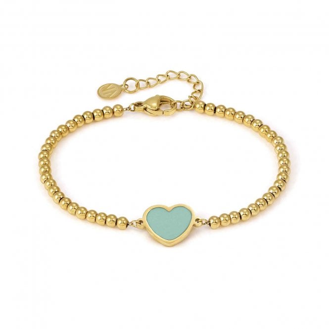 Nomination  Emosfere Mint Green Enamel Heart Beaded Gold Tone Bracelet 1.2 x 1.05cm, 15-18cm