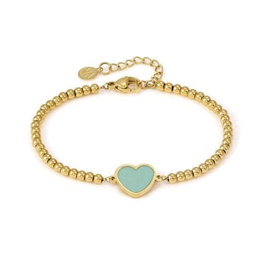 Nomination Emosfere Mint Green Enamel Heart Beaded Gold Tone Bracelet 1.2 x 1.05cm, 15-18cm