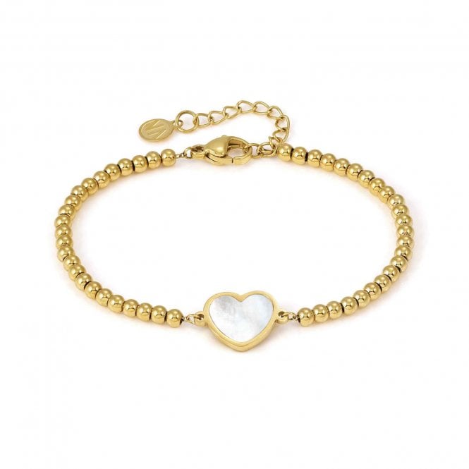 Nomination  Emosfere Mother of Pearl Enamel Heart Beaded Gold Tone Bracelet 1.2 x 1.05cm, 15-18cm