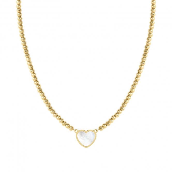 Nomination  Emosfere Mother of Pearl Enamel Heart Gold Tone Beaded Necklace 1.2 x 1.05cm, 38-42cm