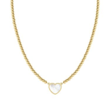 Nomination Emosfere Mother of Pearl Enamel Heart Gold Tone Beaded Necklace 1.2 x 1.05cm, 38-42cm