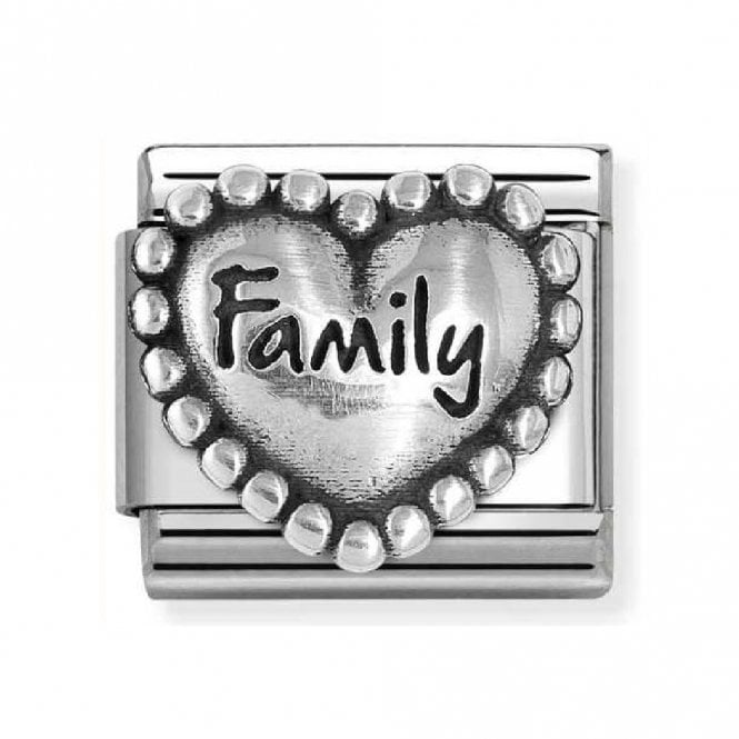 Nomination  Family Beaded Trim Heart Silver Shine Charm