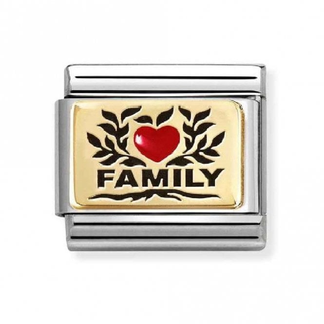 Nomination  Family with Red Heart Yellow Gold Charm