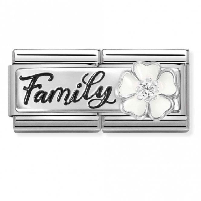 Nomination  Family with White Flower Double Silver Shine Charm