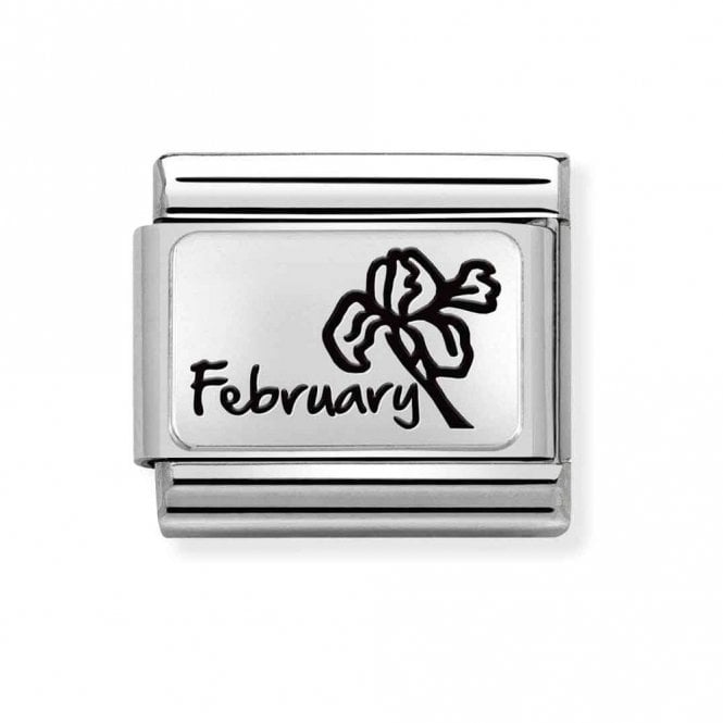 Nomination  February Flower Plate Silver Shine Charm