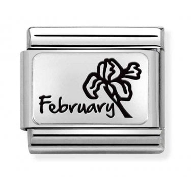 Nomination February Flower Plate Silver Shine Charm