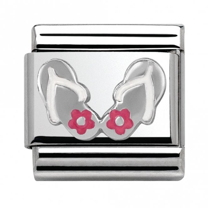 Nomination  Flip Flop Pink Flowers Silver Shine