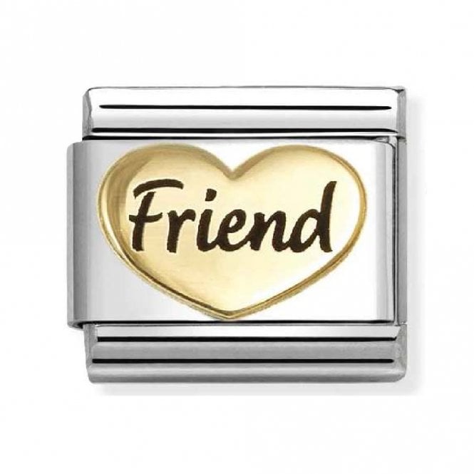 Nomination  Friend Heart Black Writing Yellow Gold Charm