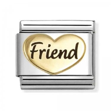 Nomination Friend Heart Black Writing Yellow Gold Charm