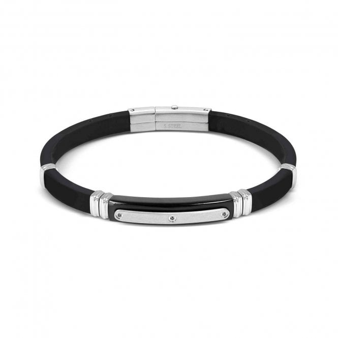 Nomination  Gents City Black 3 CZ Black Rubber & Stainless Steel Bracelet 3.5 x 0.7cm, 19-21cm