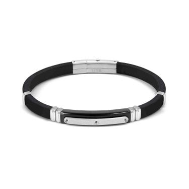 Nomination Gents City Black 3 CZ Black Rubber & Stainless Steel Bracelet 3.5 x 0.7cm, 19-21cm