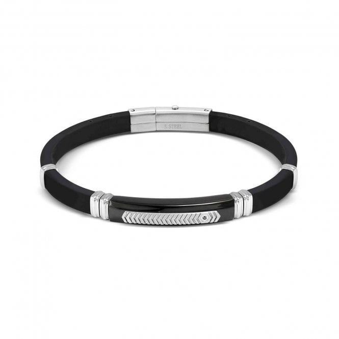 Nomination  Gents City Black CZ Black Rubber & Stainless Steel Bracelet 3.5 x 0.7cm, 19-21cm