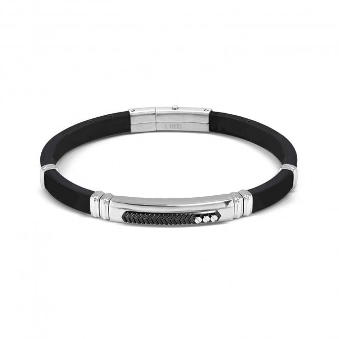 Nomination  Gents City Black PVD Black Rubber & Stainless Steel Bracelet 3.5 x 0.7cm, 19-21cm