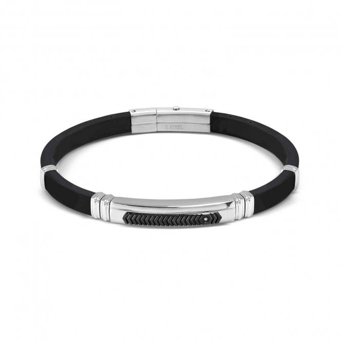 Nomination  Gents City Black PVD White CZ Black Rubber & Stainless Steel Bracelet 3.5 x 0.7cm, 19-21cm