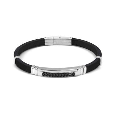 Nomination Gents City Black PVD White CZ Black Rubber & Stainless Steel Bracelet 3.5 x 0.7cm, 19-21cm