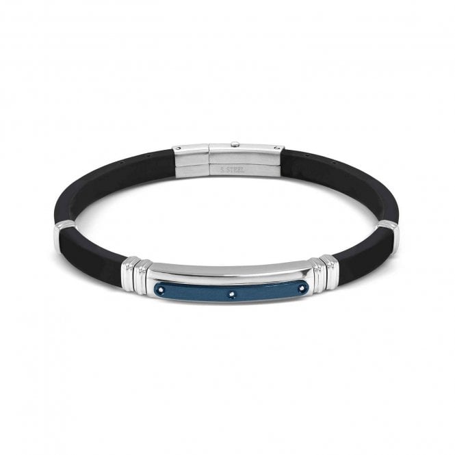 Nomination  Gents City Blue PVD 3 CZ Black Rubber & Stainless Steel Bracelet 3.5 x 0.7cm, 19-21cm