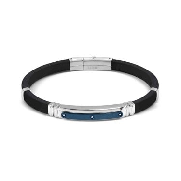 Nomination Gents City Blue PVD 3 CZ Black Rubber & Stainless Steel Bracelet 3.5 x 0.7cm, 19-21cm
