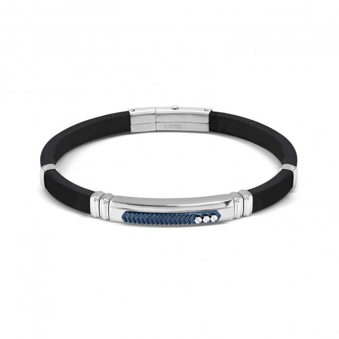 Nomination  Gents City Blue PVD Black Rubber & Stainless Steel Bracelet 3.5 x 0.7cm, 19-21cm